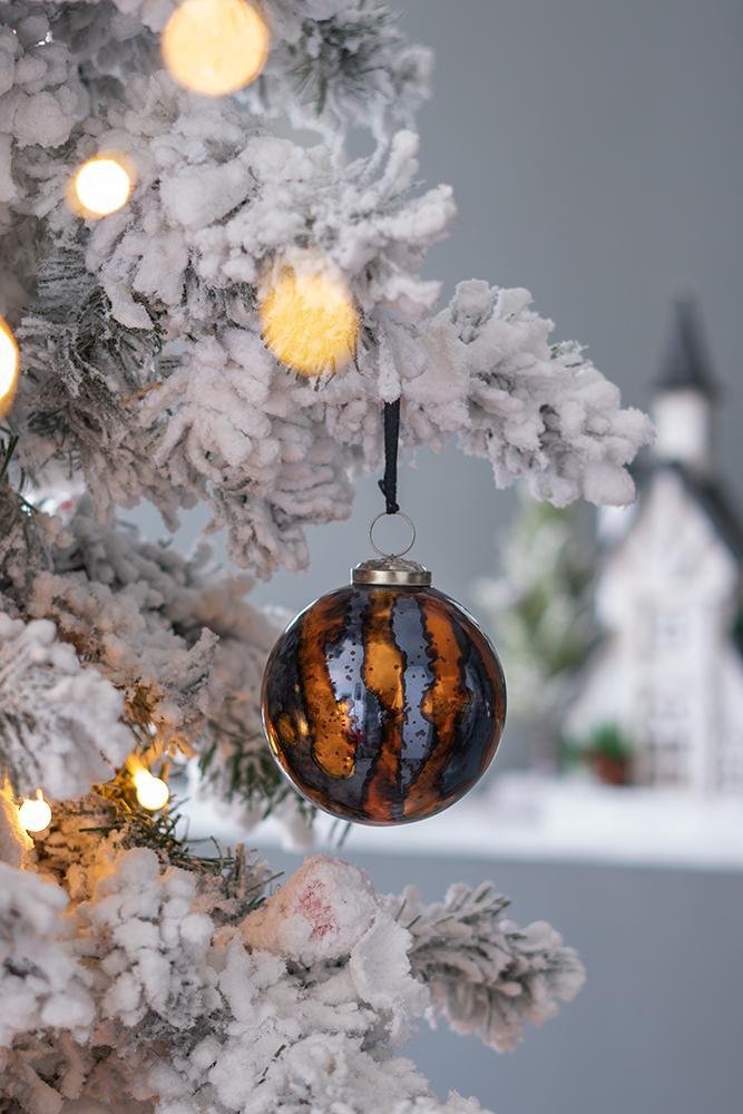 Amber and Black Decorative Hanging Ball Christmas Tree Ornaments - Set of 6