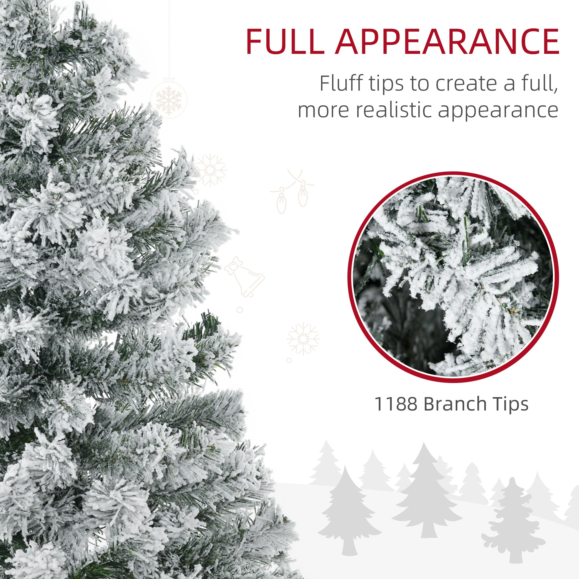 7.5ft Tall Pre-lit Artificial Christmas Tree with Snow Flocked Branches,  Warm White LED Lights,  Green