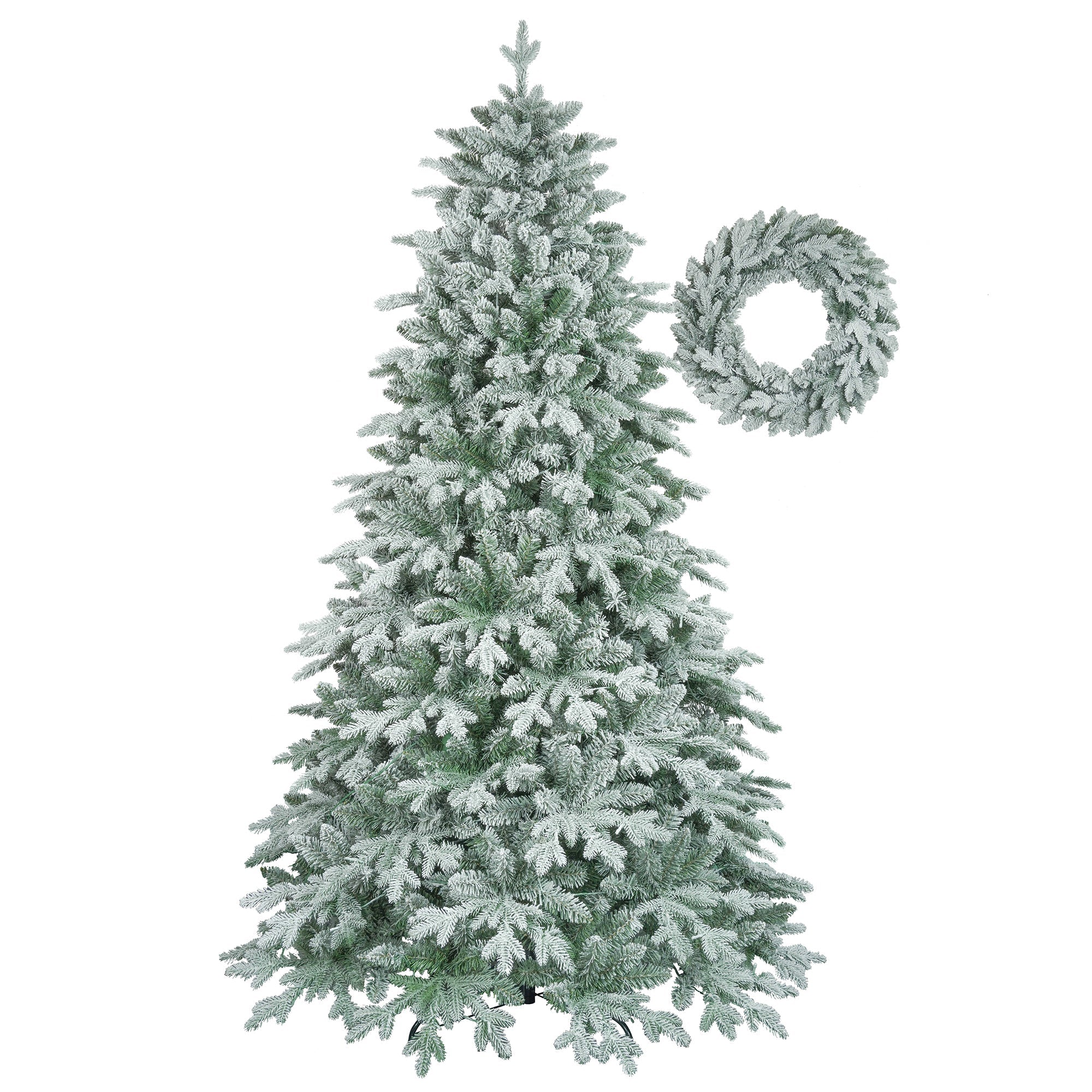 7ft Lighted Artificial Christmas Tree with Wreath Set of 2