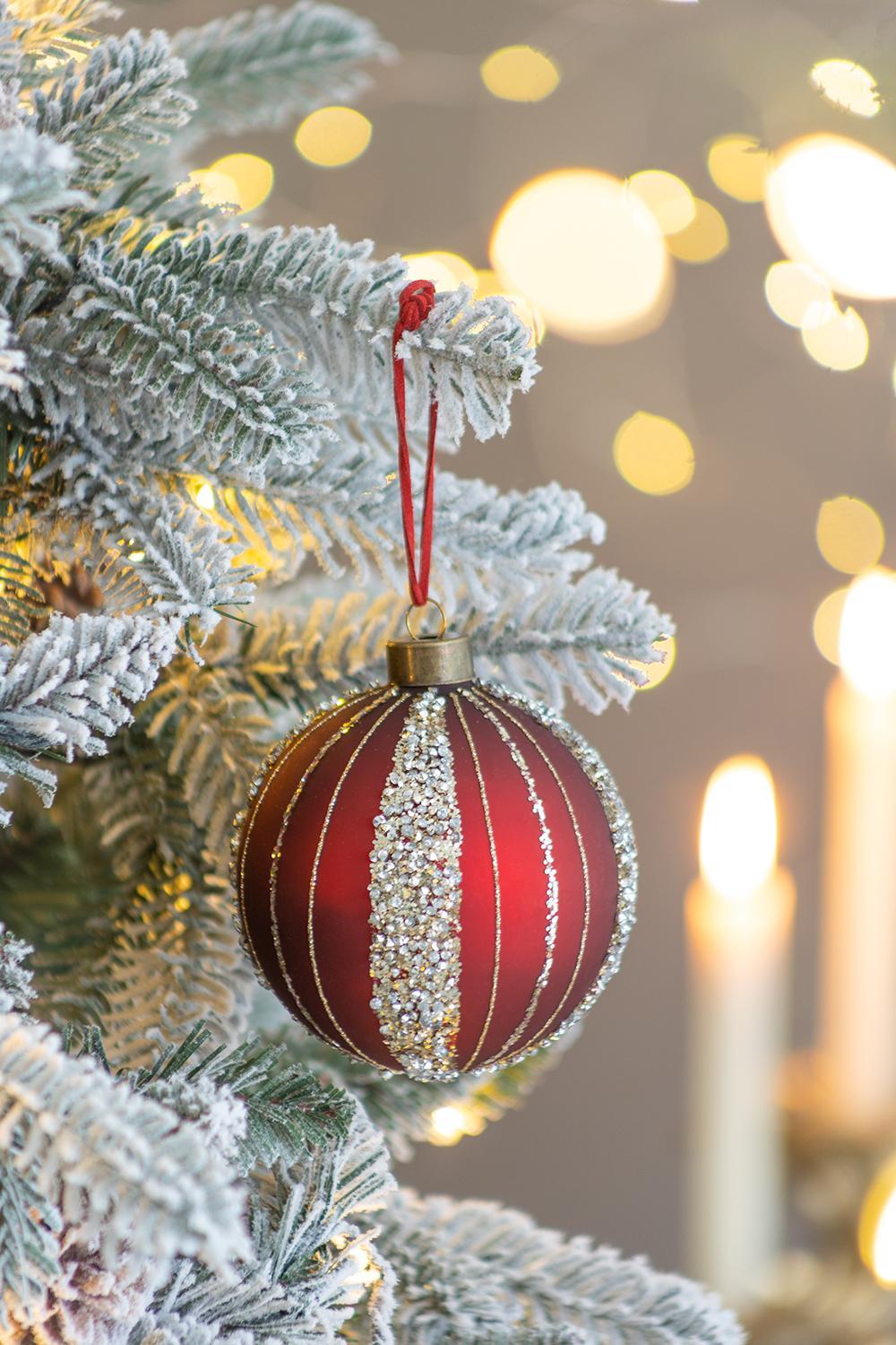 Red and Silver Glitter Christmas Ball Ornaments, Set of 6