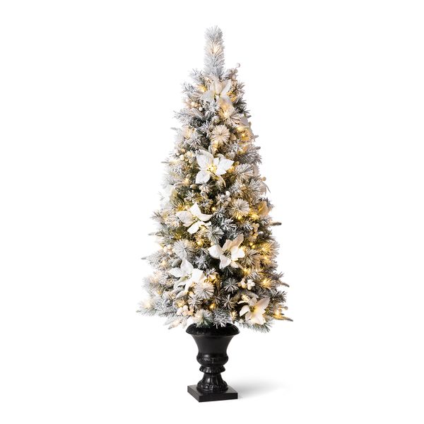 5ft Pre-Lit Flocked Pine Artificial Christmas Porch Tree with Warm White Lights