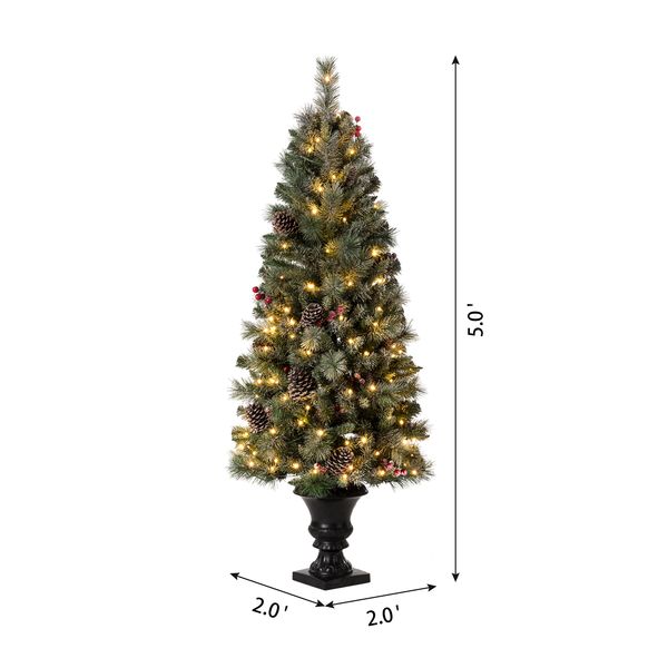 5ft Pre-Lit Flocked Pine Artificial Christmas Porch Tree with Warm White Lights