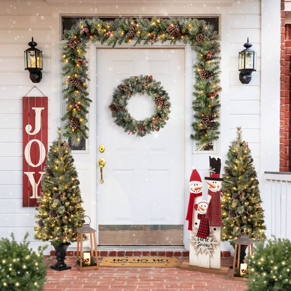 35"H Christmas Wooden Snowman Family Porch Decor