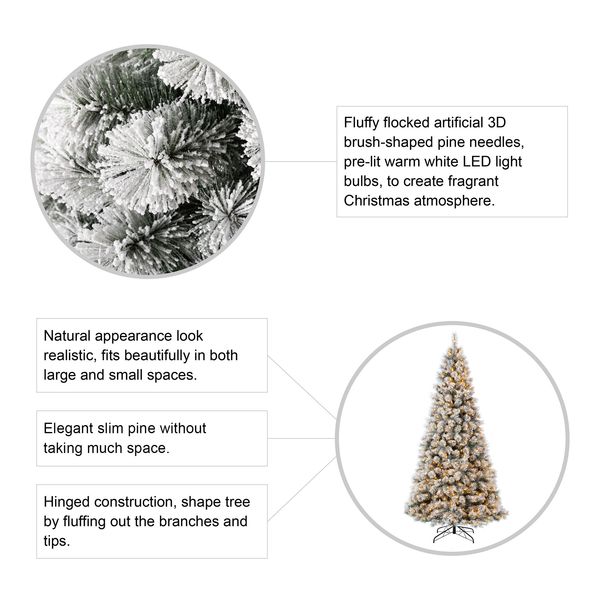 9ft Pre-Lit Snow Flocked Artificial Pine Christmas Tree With 900 Warm White Lights