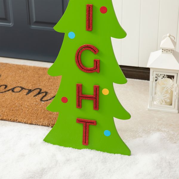 42"H Christmas Rustic Wooden Merry & Bright Bent Tree Vertical Porch Sign