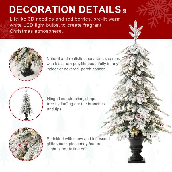 5FT Pre-Lit Flocked Fir Artificial Christmas Porch Tree with 150 Warm White Lights