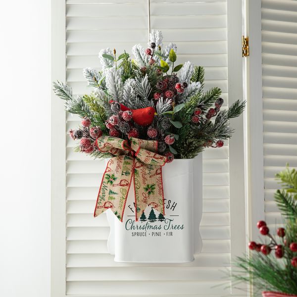 Mini Christmas Tabletoop/Wall Centerpiece, Artificial Potted Christmas Tree with Christmas Ornaments