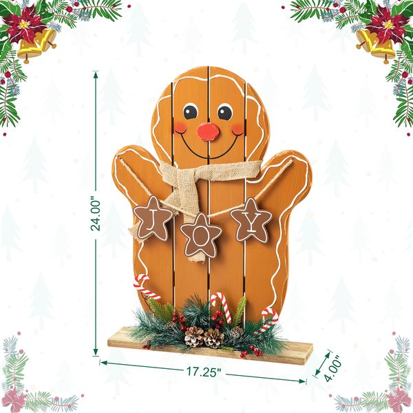 24”H Wood Christmas Gingerbread Man Porch Decor Rustic Standing Porch Sign