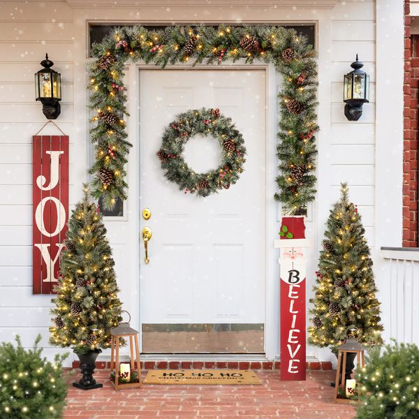 42"H Christmas Wooden Welcome Sign Santa Vertical Porch Decor