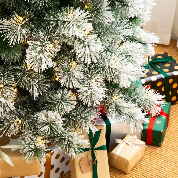 7.5ft Pre-Lit Flocked Pencil Pine Artificial Christmas Tree with 350 Warm White Lights