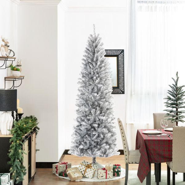 7.5ft Pencil Tinsel Artificial Christmas Tree