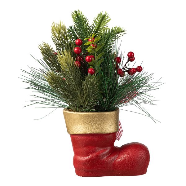 Small Christmas Table Tree Centerpieces Decoration, Artificial Mini Christmas Tree in Red Boot