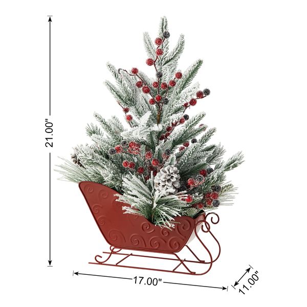 21" H Small Sleigh Christmas Tree Tabletop Decorations with Berry Pinecone