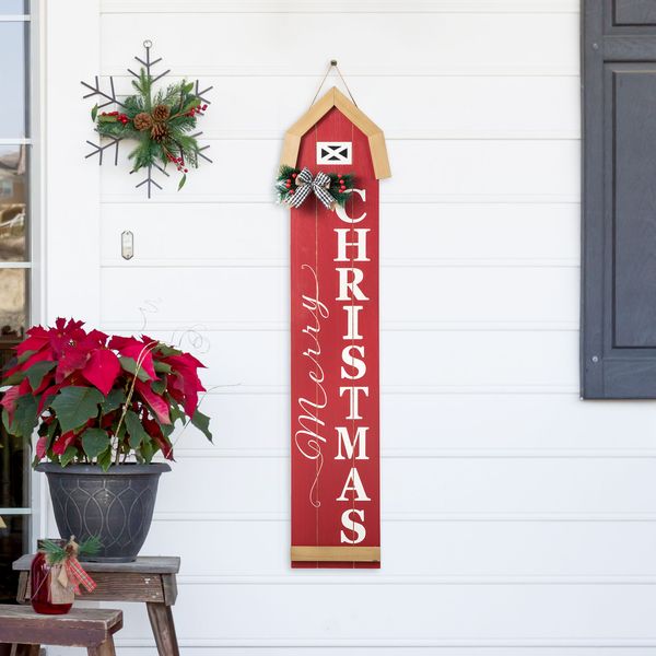 42"H Christmas Wooden"Merry Christmas" House Shape Porch Decor Sign with Floral