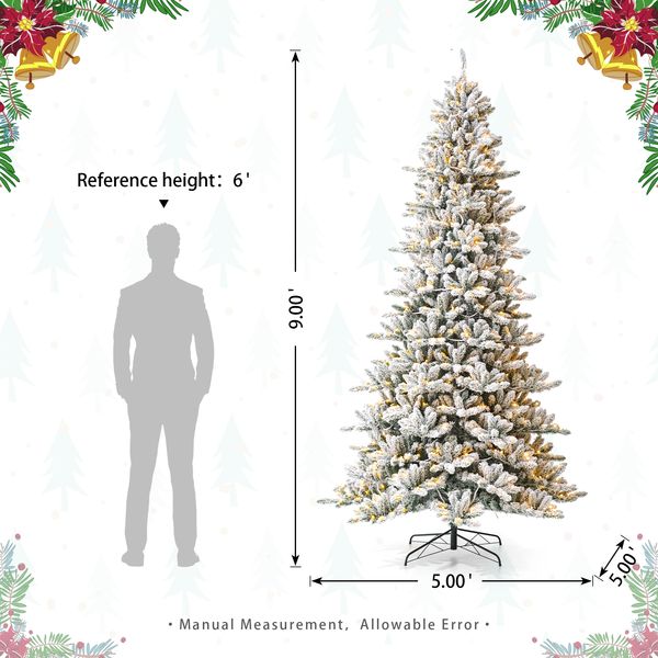 9ft Pre-Lit Snow Flocked Fir Artificial Christmas Tree with 650 Warm White Lights