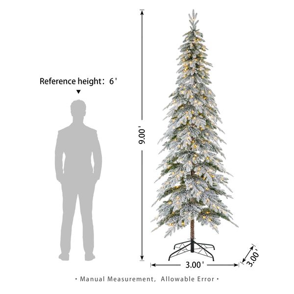 9ft Pre-Lit Flocked Pencil Spruce Artificial Christmas Tree with 470 Warm White Lights