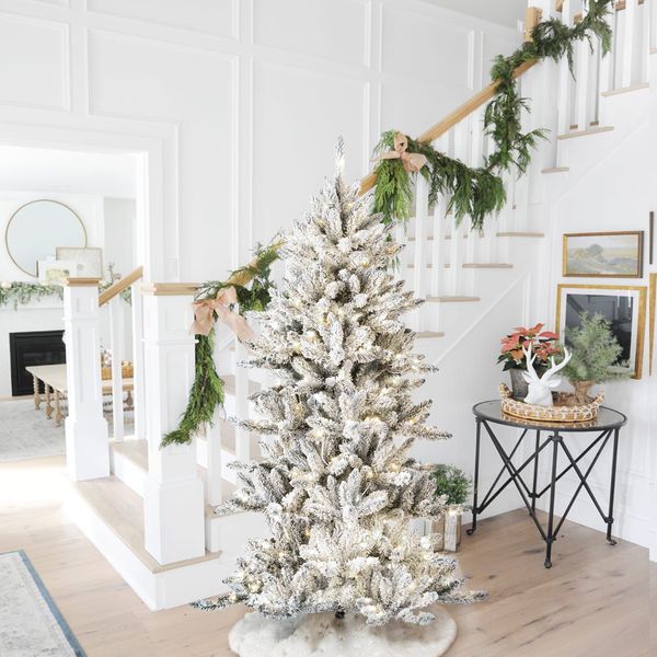 6ft Pre-Lit Flocked Fir Artificial Christmas Tree with 300 Warm White Lights