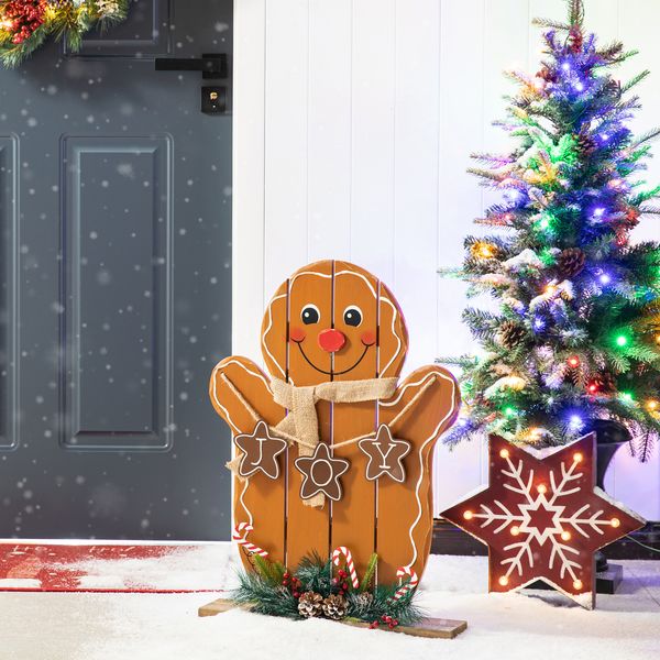 24”H Wood Christmas Gingerbread Man Porch Decor Rustic Standing Porch Sign