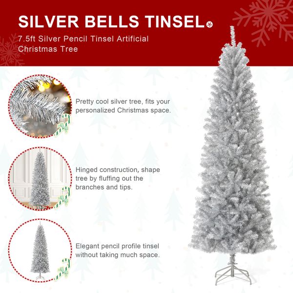 7.5ft Pencil Tinsel Artificial Christmas Tree