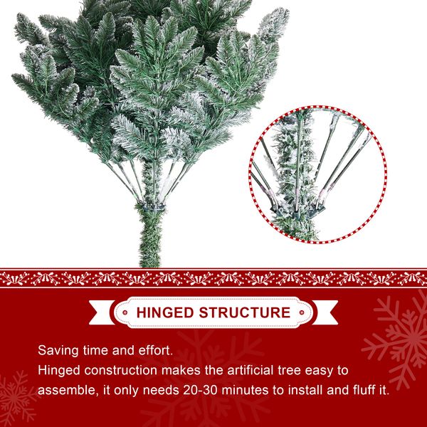 7.5ft Pre-Lit Flocked Spruce Artificial Christmas Tree with 320 Warm White Lights, 3 Modes