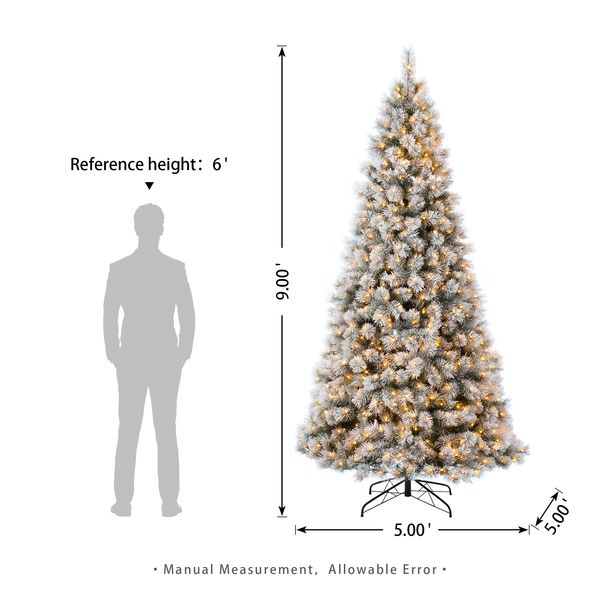 9ft Pre-Lit Snow Flocked Artificial Pine Christmas Tree With 900 Warm White Lights