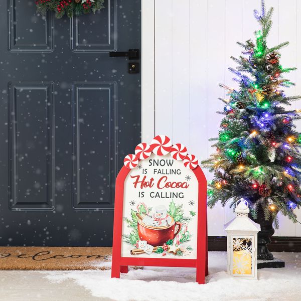 24.25"H Christmas Wooden Peppermint Easel Porch Decor