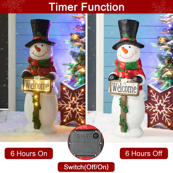 29.25"H Christmas Resin Snowman Porch Decor with 8 Warm Lights and Timer