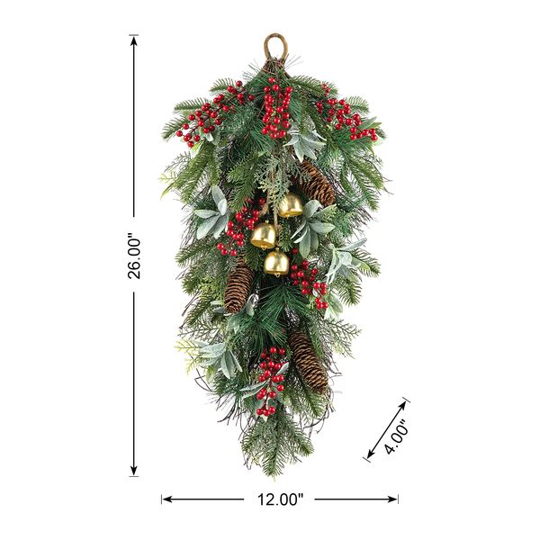 26''L Christmas Teardrop Floral Swag Wreaths, Hanging Winter Door Swags, Artificial Galand Swags