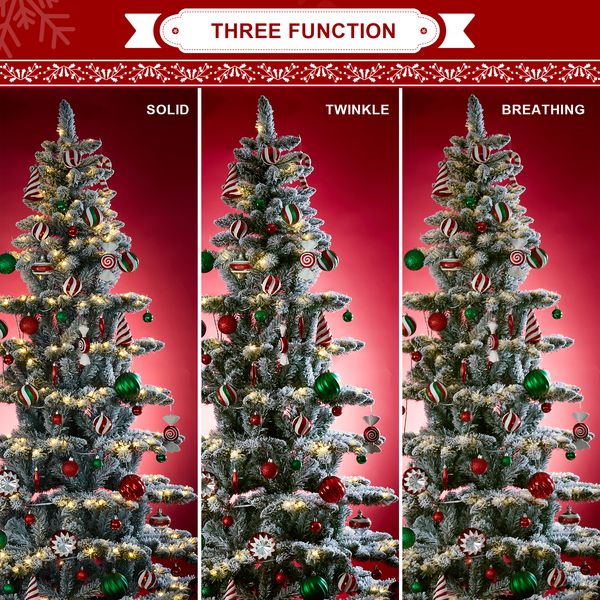 9ft Pre-Lit Flocked Spruce Artificial Christmas Tree with 460 Warm White Lights, 3 Modes