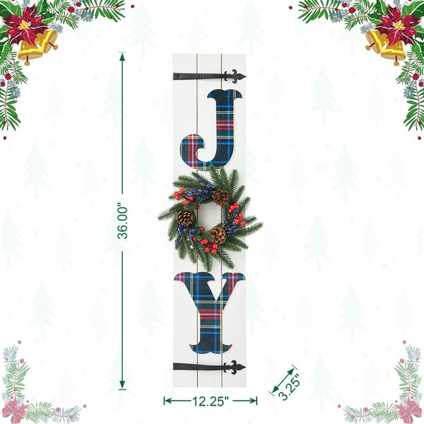 36”H Wood Christmas JOY Porch Decor Sign with Wreath