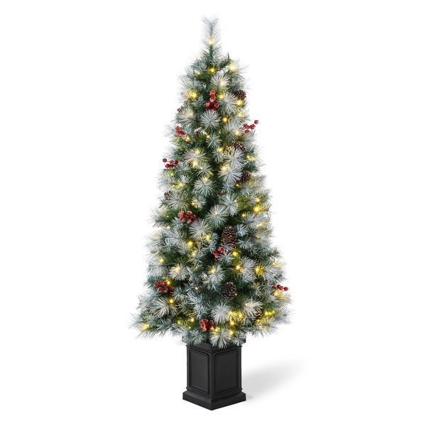 5ft Pre-Lit Pine Artificial Christmas Porch Tree with 150 Warm White Lights