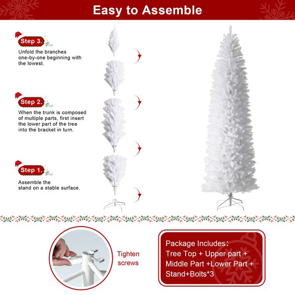 9ft Pencil Tinsel Artificial Christmas Tree with Metal Foldable Stand