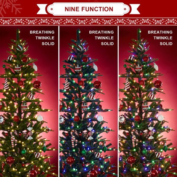 9ft Pre-Lit Green Fir Remote Artificial Christmas Tree with 500 strawberry Lights, 9 Modes