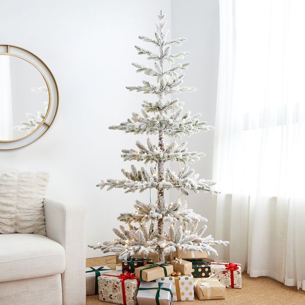 6ft Deluxe Pre-Lit Flocked Slim Fir Artificial Christmas Tree with 300 Warm White Lights