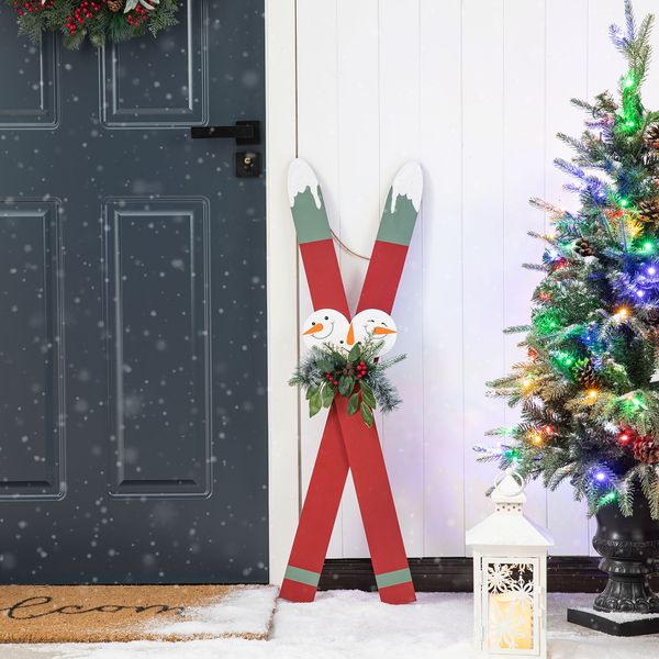 36”H Wooden Christmas Ski Porch Decoration with Floral