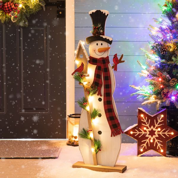 36"H Christmas Lighted Wooden Snowman Porch Decor with Timer