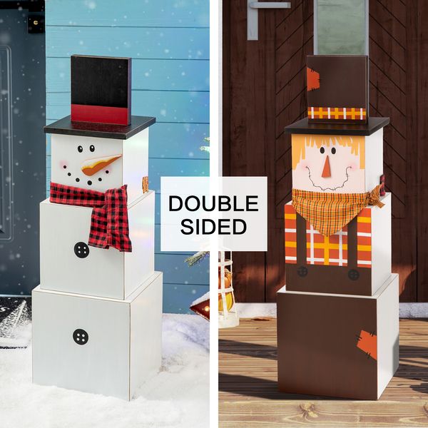 36" H Fall/Christmas Wooden Double Sided Snowman/Scarecrow Porch Decor