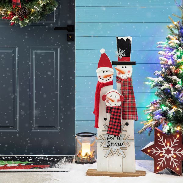 35"H Christmas Wooden Snowman Family Porch Decor