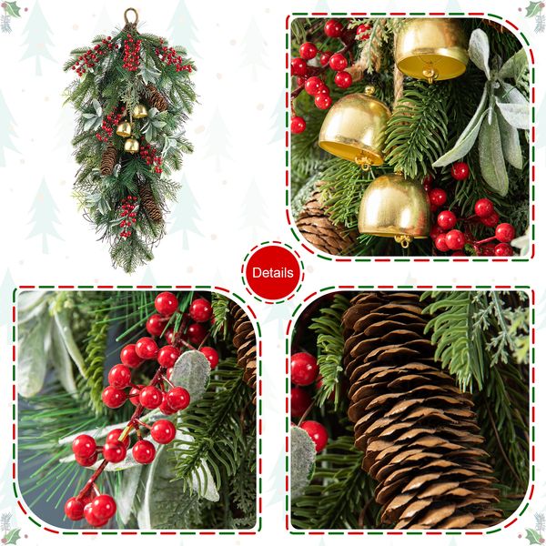 26''L Christmas Teardrop Floral Swag Wreaths, Hanging Winter Door Swags, Artificial Galand Swags