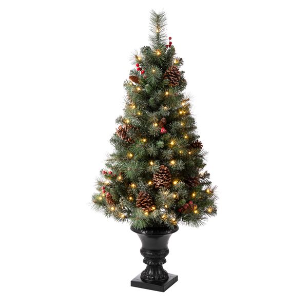 4ft Flocked Christmas Porch Tree Decor With 100 Warm