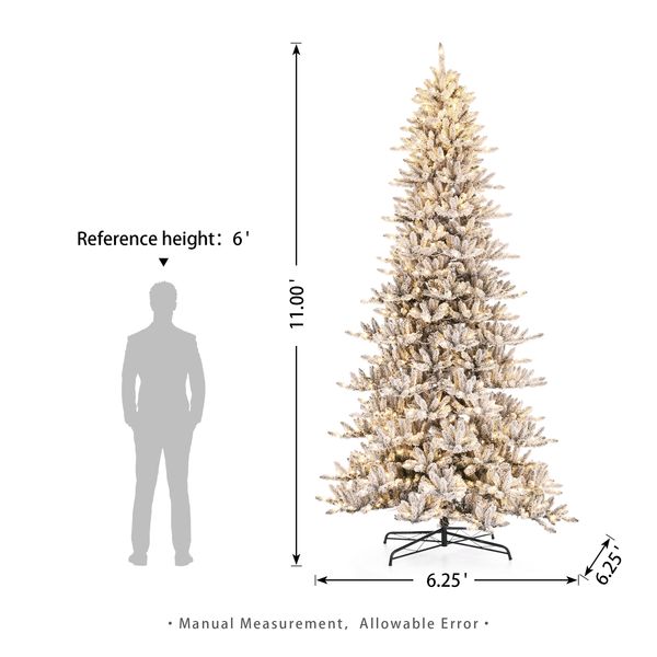 11ft Pre-Lit Flocked Fir Artificial Christmas Tree with 950 Warm White Lights w/o Glitter