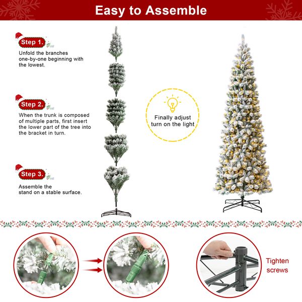 11ft Pre-Lit Flocked Pencil Green Pine Artificial Christmas Tree - Remote Controller