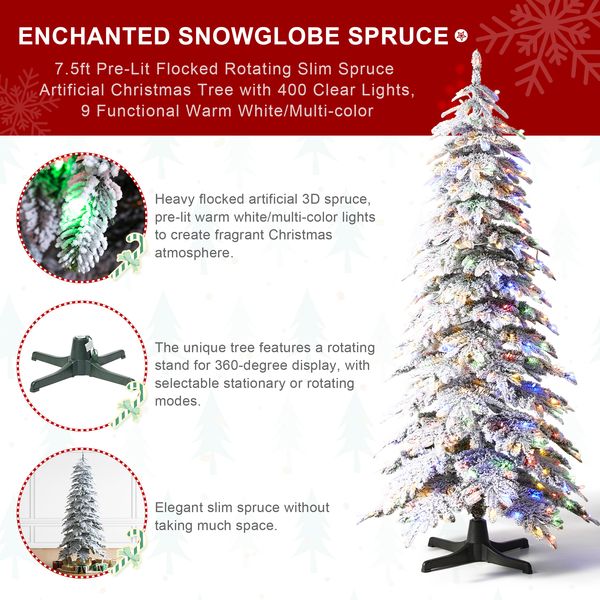 7.5ft Pre-Lit Rotating Spruce Artificial Christmas Tree with 400 Clear Lights, 9 Modes