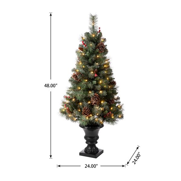 4ft Flocked Christmas Porch Tree Decor With 100 Warm