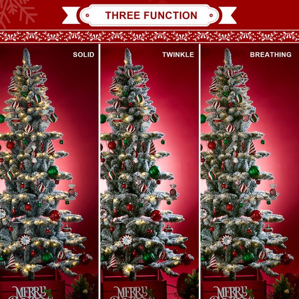 7.5ft Pre-Lit Flocked Spruce Artificial Christmas Tree with 320 Warm White Lights, 3 Modes