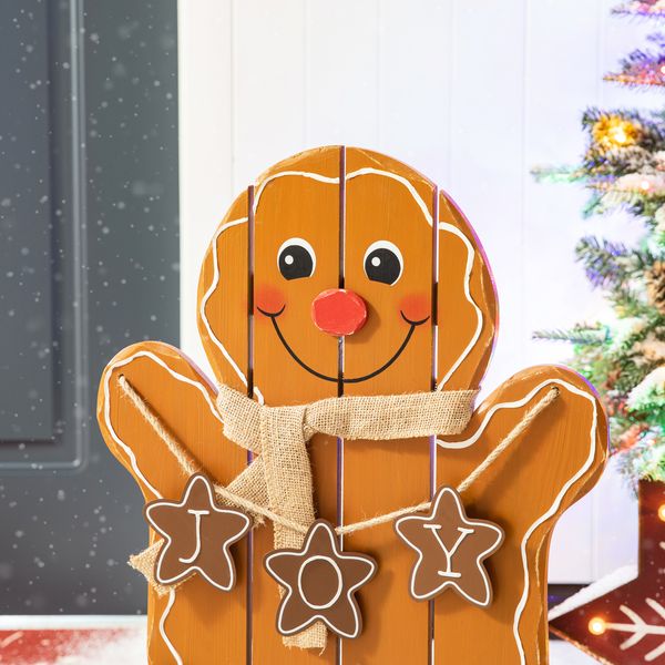 24”H Wood Christmas Gingerbread Man Porch Decor Rustic Standing Porch Sign