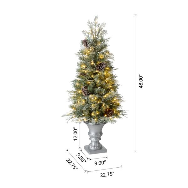 4ft Pre-Lit Pine Artificial Christmas Porch Tree with 130 Warm White Lights