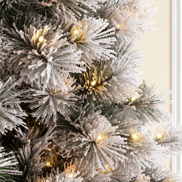 9ft Pre-Lit Snow Flocked Artificial Pine Christmas Tree With 900 Warm White Lights