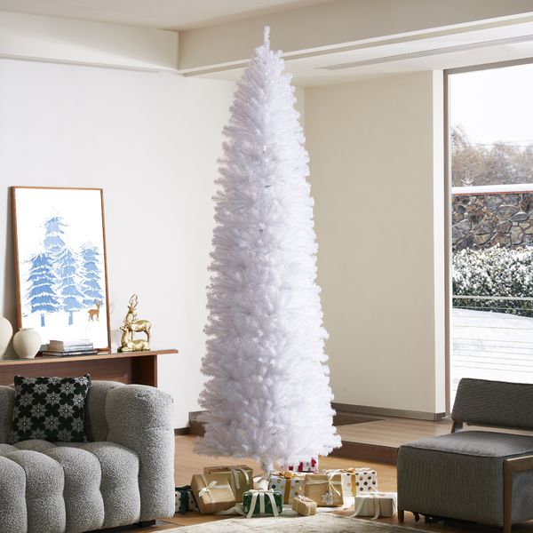 9ft Pencil Tinsel Artificial Christmas Tree with Metal Foldable Stand