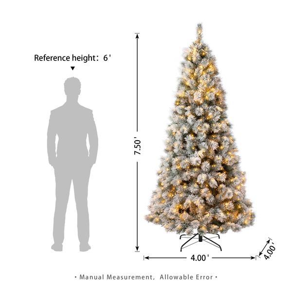 7.5ft Pre-Lit Snow Flocked Artificial Pine Christmas Tree With 900 Warm White Lights